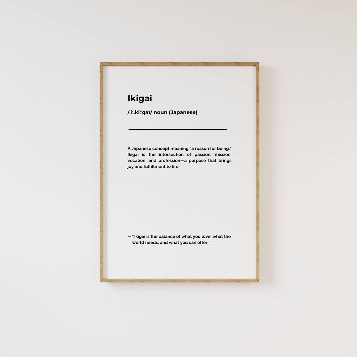 Ikigai Japanese Reason for Being Dictionary Meaning Minimalist Poster - Image 2