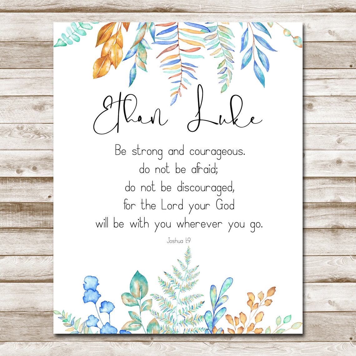 Joshua 19 Personalized Be Strong And Courageous Kids Bible Verse Sign 5x7 8x10 85x11 11x14 16x20 Scripture Custom Name Gift - Image 4