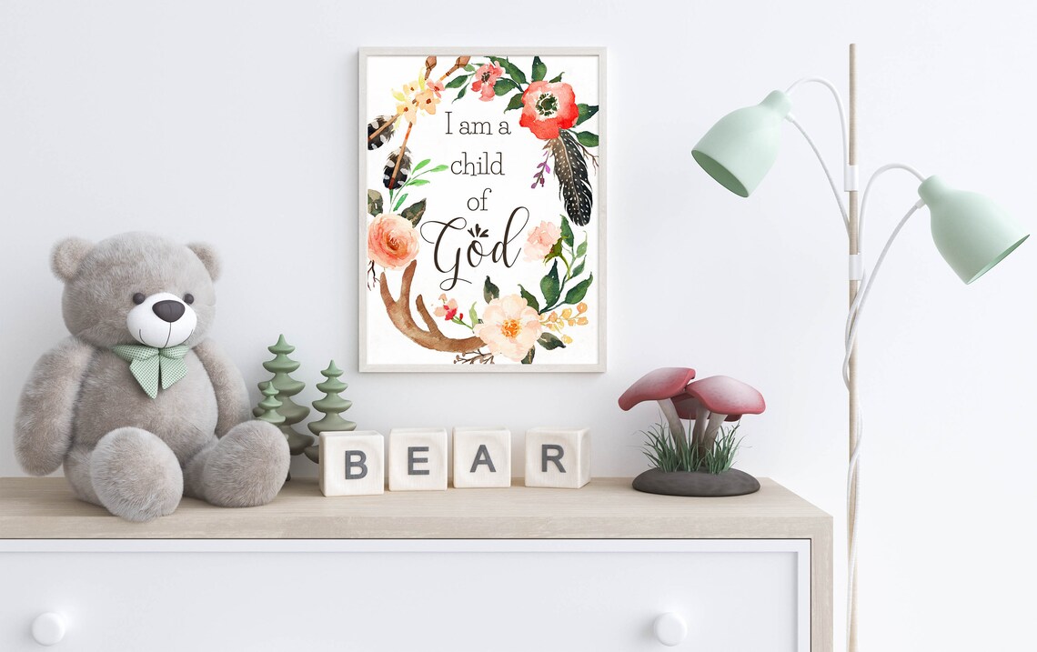 I Am A Child Of God Nursery Quote Print Bible Verse Sign Nursery Wall Decor Woodland Wall Art 5x7 8x10 11x14 16x20 Diy Decor - Image 3