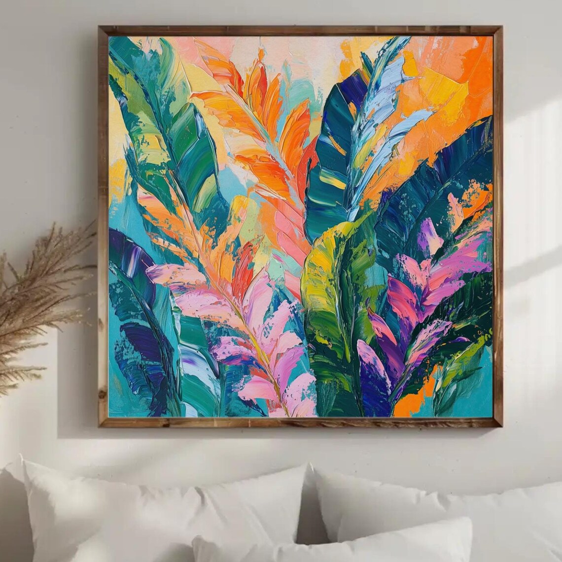 Palette Knife Tropical Leaves In Vibrant Botanical Colors Poster