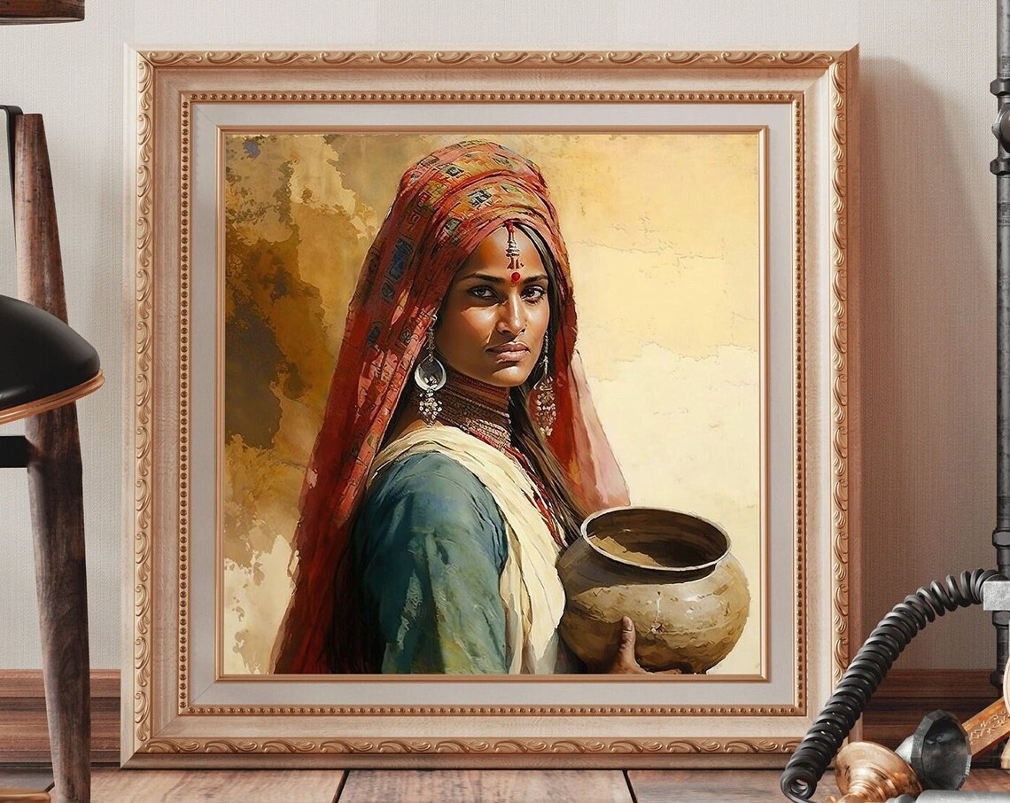 Portrait of Indian Woman With Clay Pot and Red Headscarf Poster - Image 5