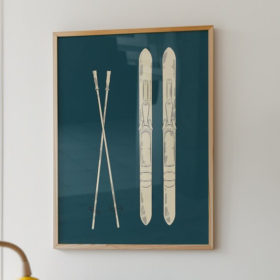 Vintage Ski Equipment Poster, Minimalist Art Print