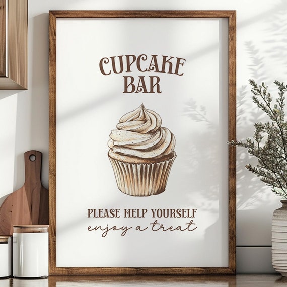 Cupcake Bar Sign Wall Art Wedding Baby Shower Decor Cute Print Dessert Table Rustic Party Decoration