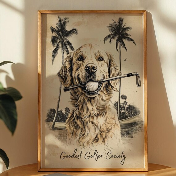 Goodest Golfer Society Golden Retriever Club Ball Retro Dog Poster