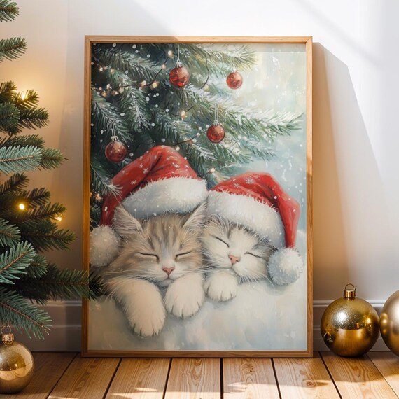Funny Cat Christmas Wall Art Festive Cute For Lovers Poster