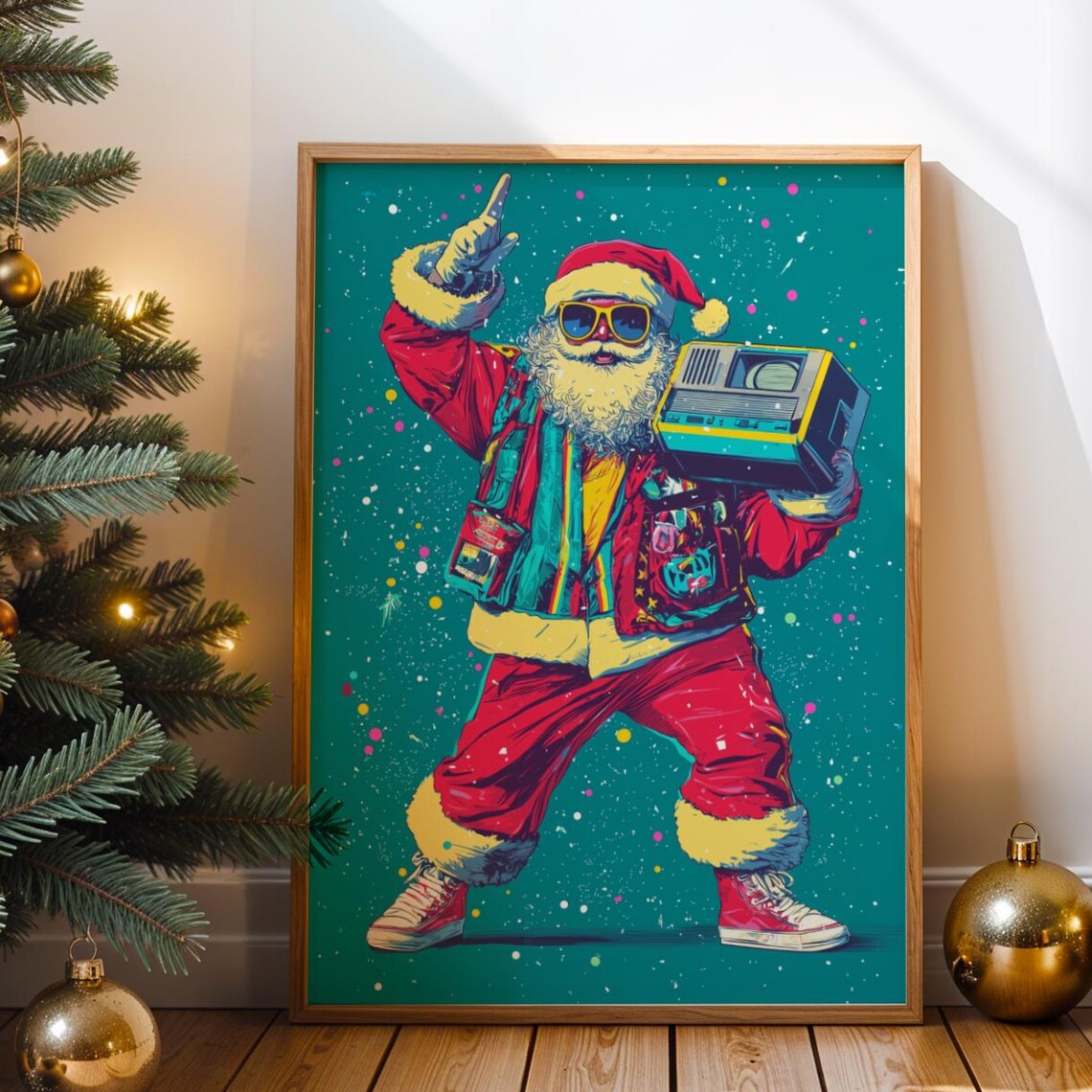 Funny Santa Claus Retro Christmas Poster, Pop Art