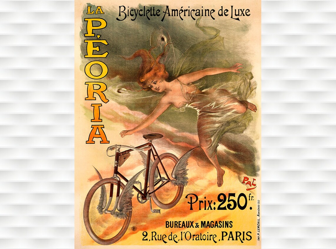 La Peoria American Luxury Bicycle Fairy Winged Bike Vintage Poster