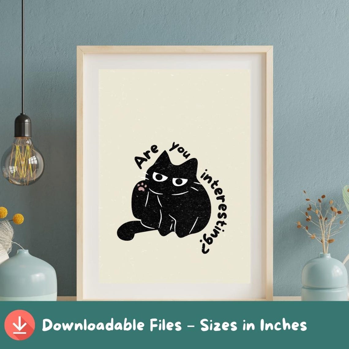 Funny Black Cat Poster Retro Minimalist Illustration A2a5 Sizes