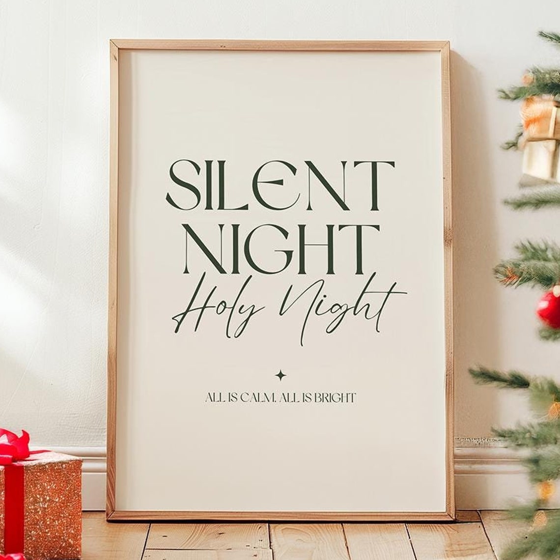 Silent Night Holy Night Lyrics Minimalist Christmas Quote Poster