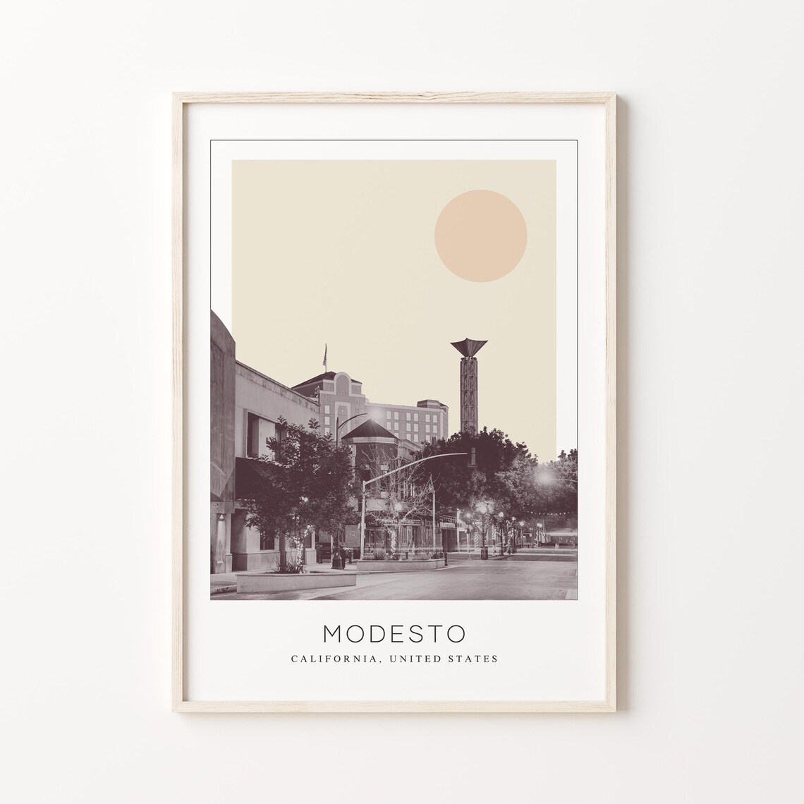 Modesto California Downtown Street Tower Minimalist Travel Poster