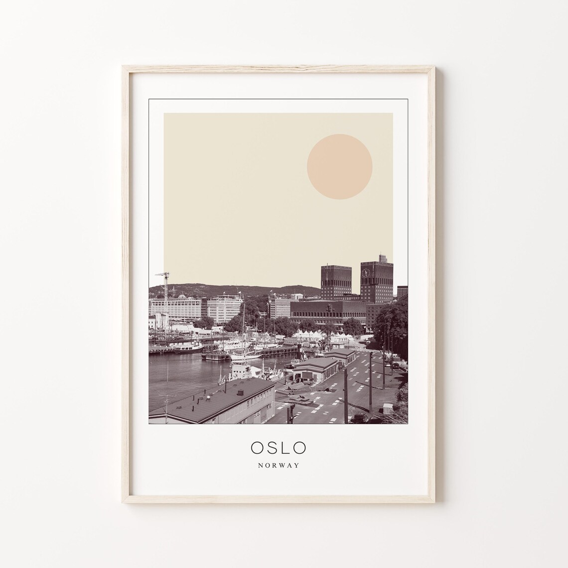 Oslo Norway Harbor With City Hall Towers and Moored Boats Poster