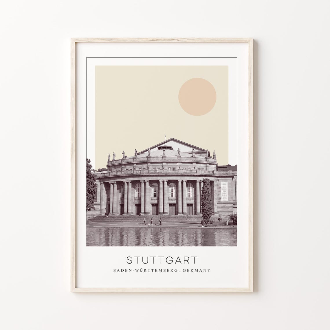 Stuttgart State Opera House Sepia Minimalist Germany Travel Poster