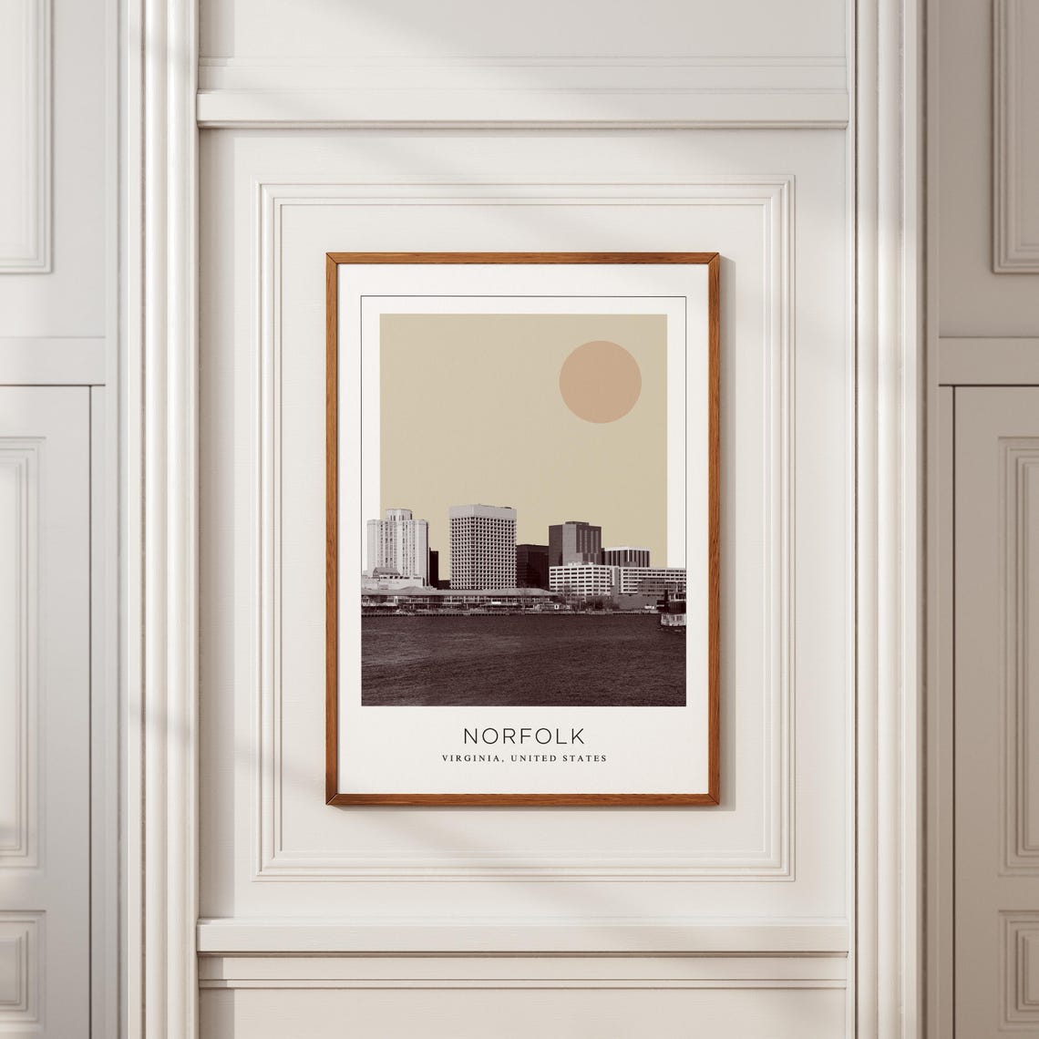 Norfolk Virginia Waterfront Skyline Minimalist Sun Travel Poster - Image 2