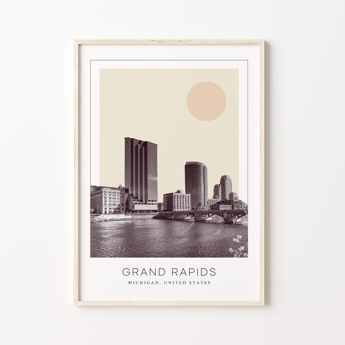 Grand Rapids Michigan Riverfront Downtown Skyline Travel Poster