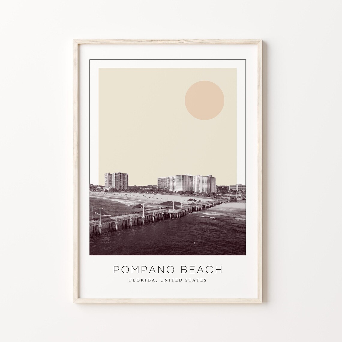 Pompano Beach Florida Oceanfront Fishing Pier Minimalist Travel Poster