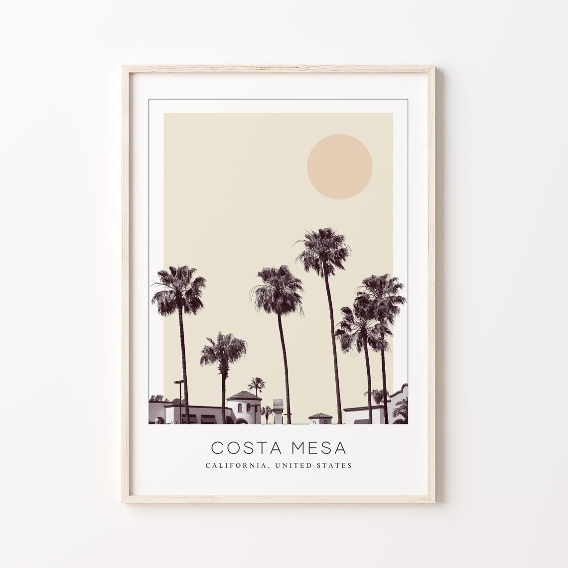Costa Mesa California Tall Palm Trees Minimalist Travel Poster