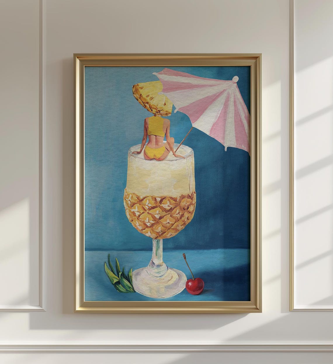 Pina Colada Tropical Cocktail Pineapple Lady Fun Bar Art Poster