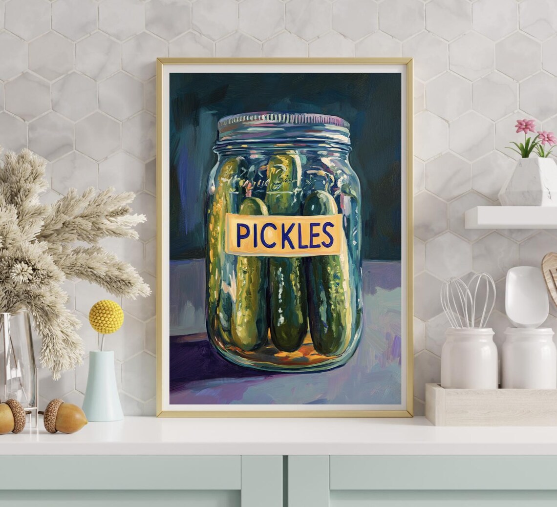 Vintage Pickles Jar Art Print, Kitchen Wall Decor