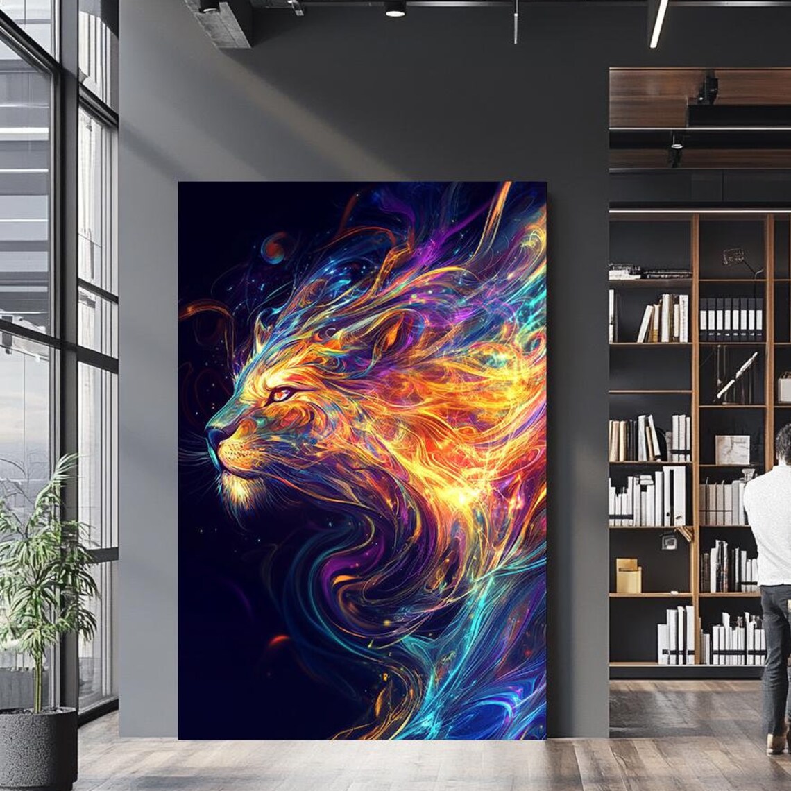 Colorful Lion Spirit Cosmic Swirl Abstract Wildlife Portrait Poster