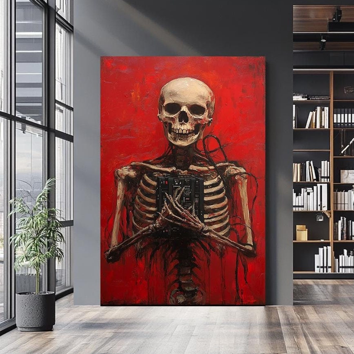 Dark Surreal Skeleton Wall Art Red Abstract Wall Art With Gothic Style Surrealism Wall Art Whimsical Mystical Wall Decor