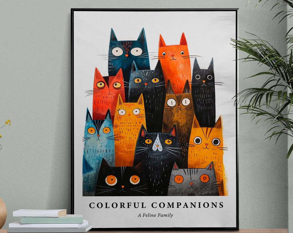Colorful Cats Family Whimsical Feline Illustration Art Poster - Image 5