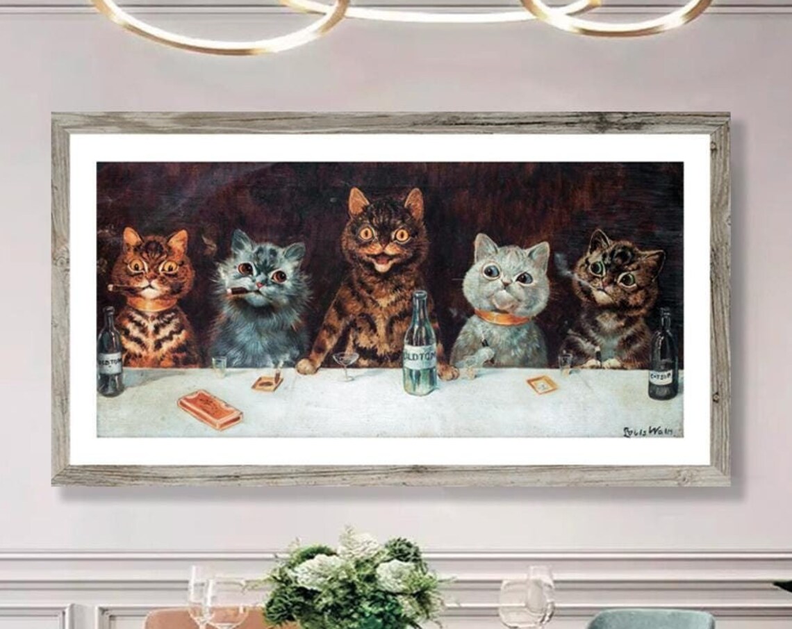 Louis Wain The Bachelor Party Cat Illustration Poster
