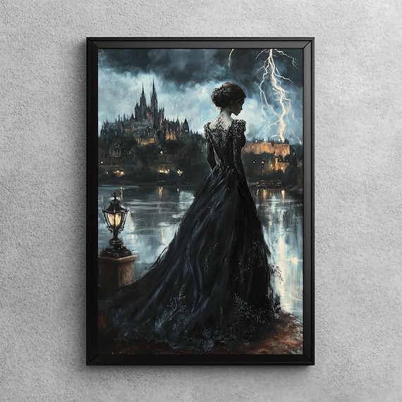 Elegy By The Lake Dark Gothic Art Print Victorian Witchy Decor Academia Witch Oil Painting Romance Fantasy