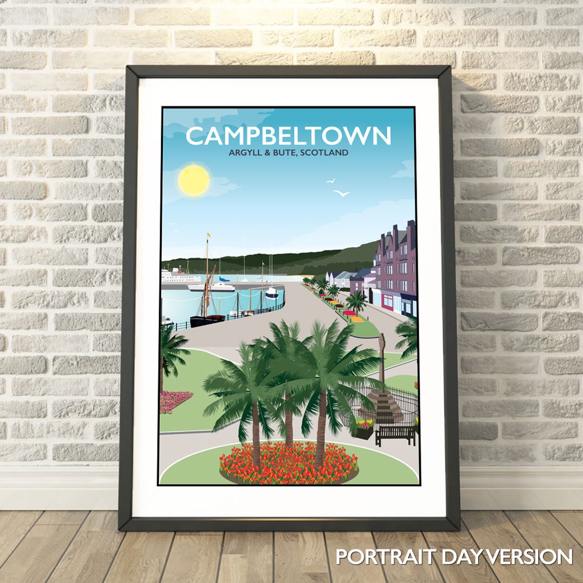 Campbeltown Scotland Harbor Retro Seaside Travel Poster Day Version
