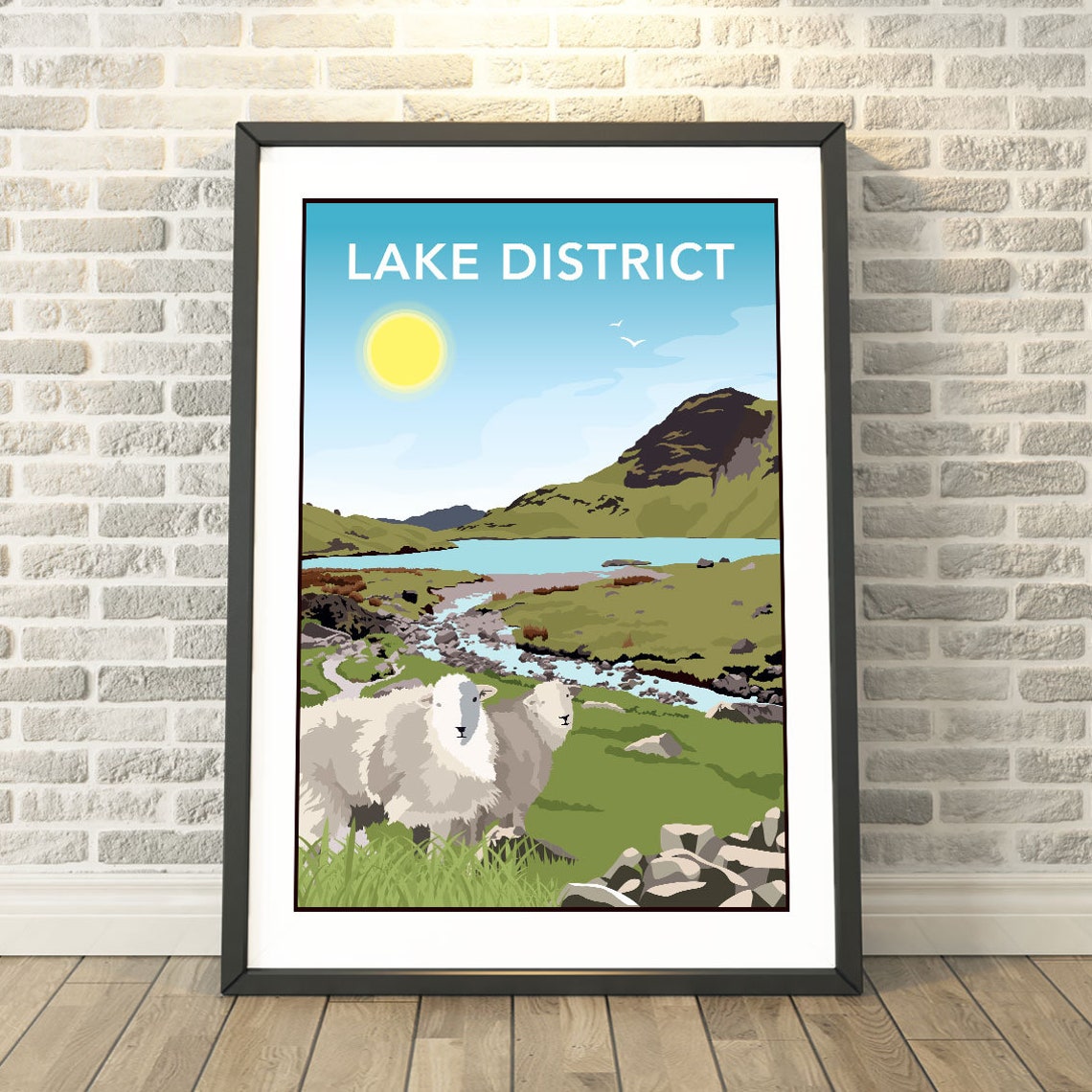 Lake District with Sheep Vintage Travel Poster Cumbria Lakes