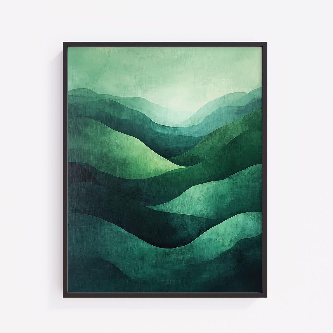 Misty Green Layered Hills Abstract Poster Serene Watercolor Landscape