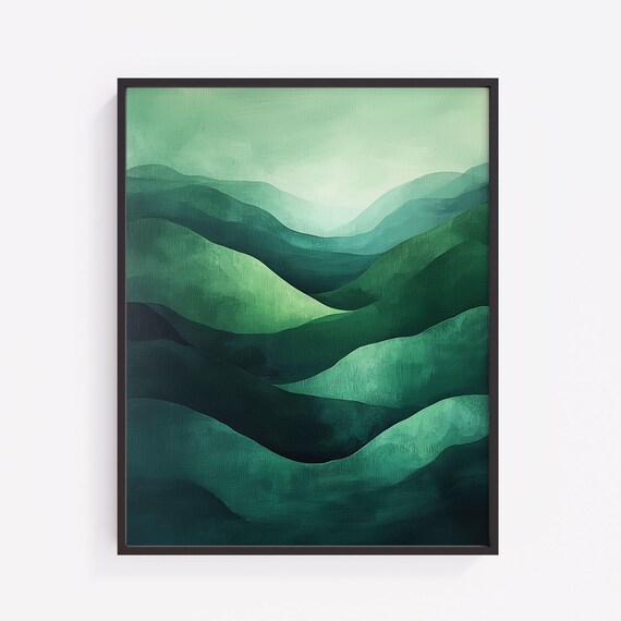 Abstract Green Landscape Painting Color Field Style Wall Art Earthy Tones Modern Nature Decor Print 190