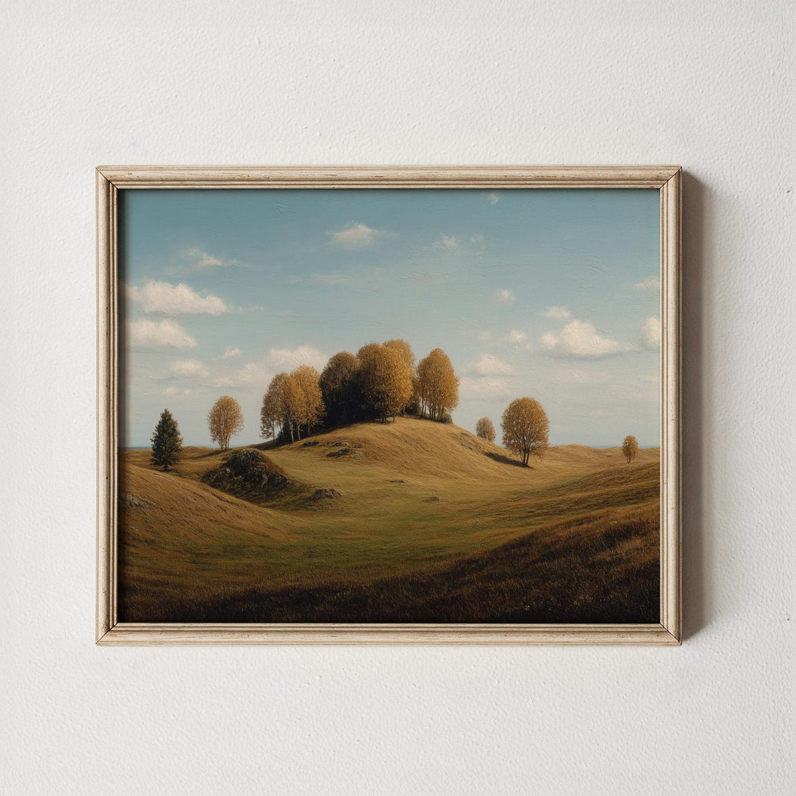 Vintage Autumn Landscape Painting Beech Tree Hill Art