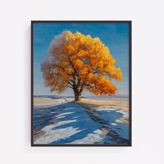 Autumn Oak Tree Landscape Art Print Vintage Fall Decor 142