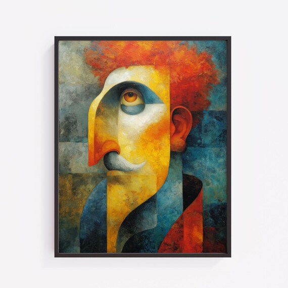 Surreal Cubist Face Portrait Abstract Red Hair Modern Oil Painting Poster