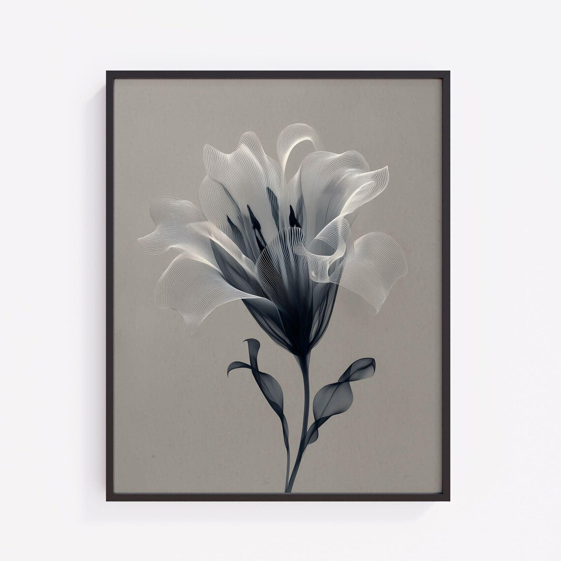 Abstract Floral Art Print Gray And White Flower Illustration V229