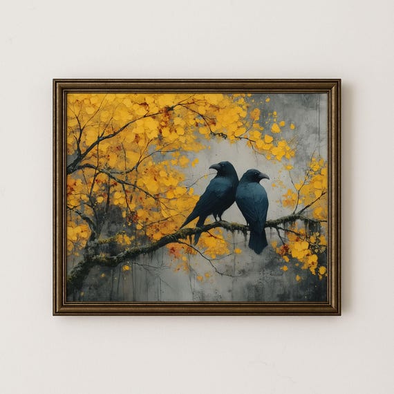 Autumn Crow Art Print Vintage Fall Landscape