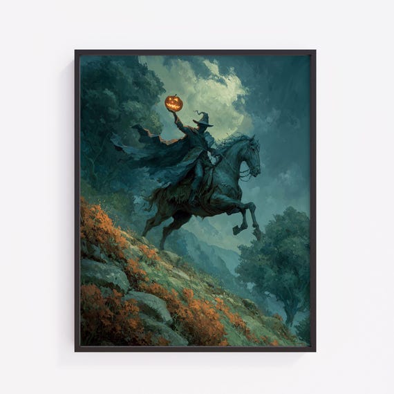 Almost Headless Horseman Art Spooky Halloween Illustration