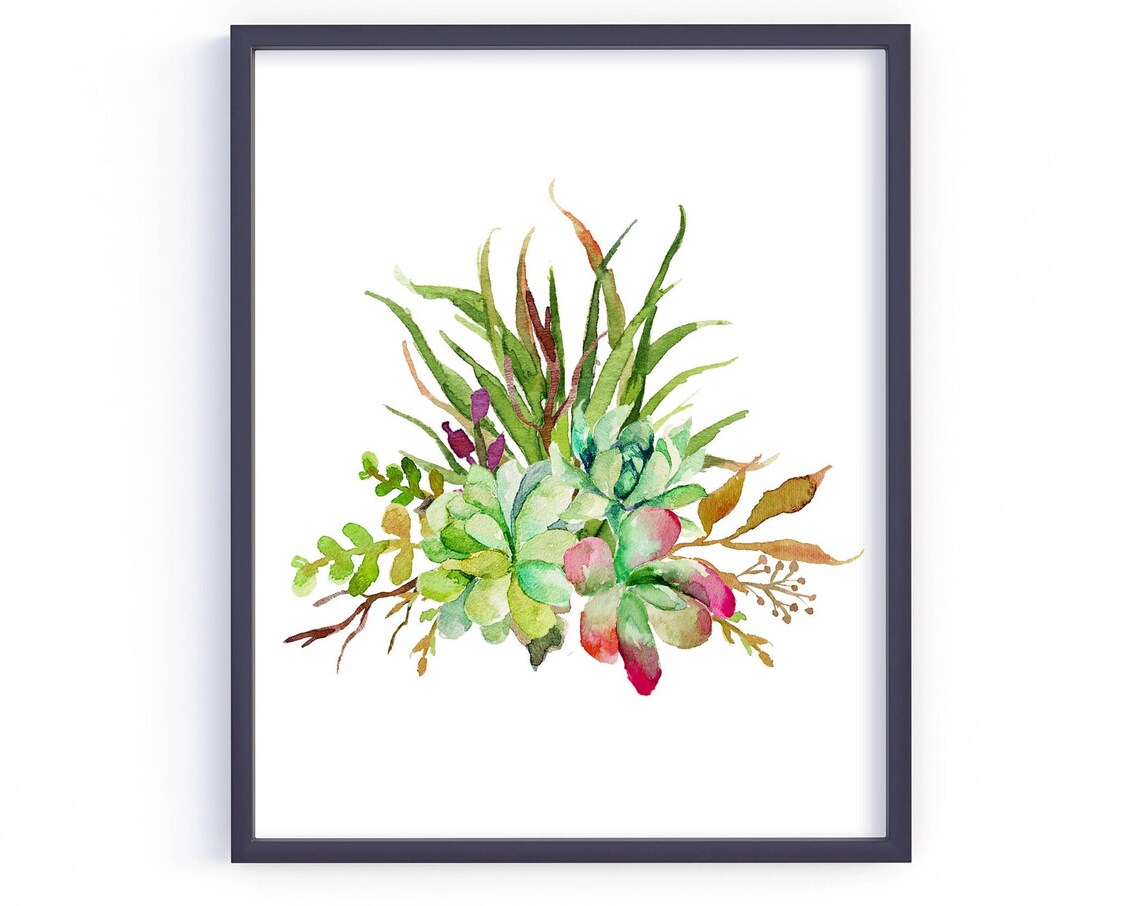 Watercolor Cactus Bouquet Succulent Floral Southwestern Wall Art