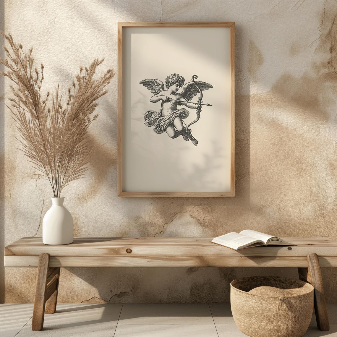 Vintage Cupid Drawing Bow Arrow Antique Engraving Love Art Poster - Image 2
