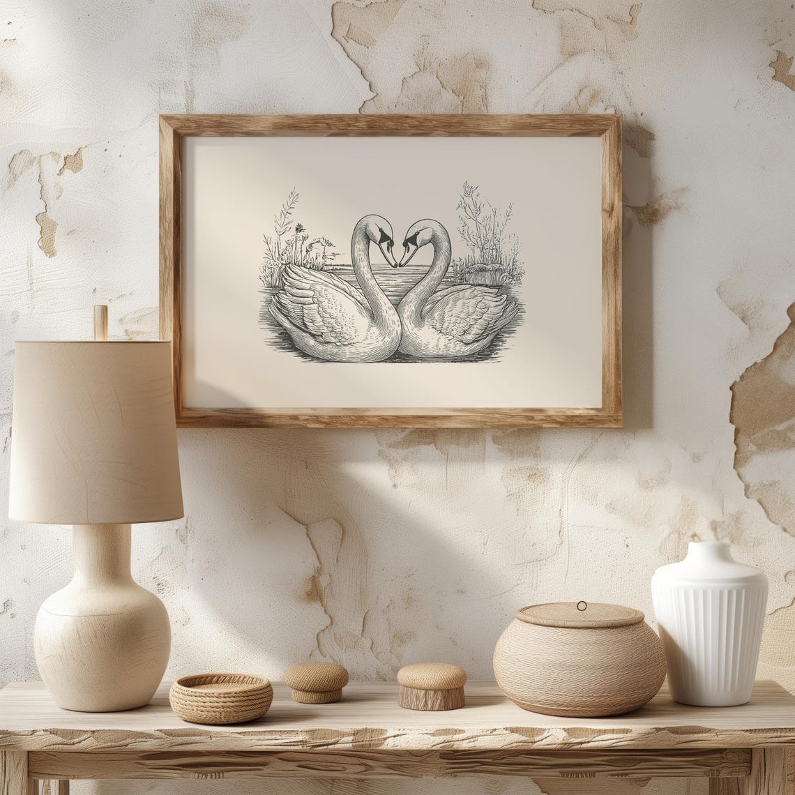 Two Swans Facing Heart Formation Vintage Engraving Love Art Poster - Image 5