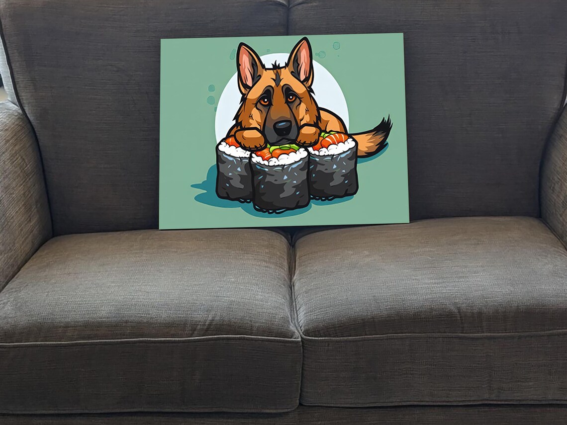 German Shepherd Waiting For Sushi, Funny Art - Image 5