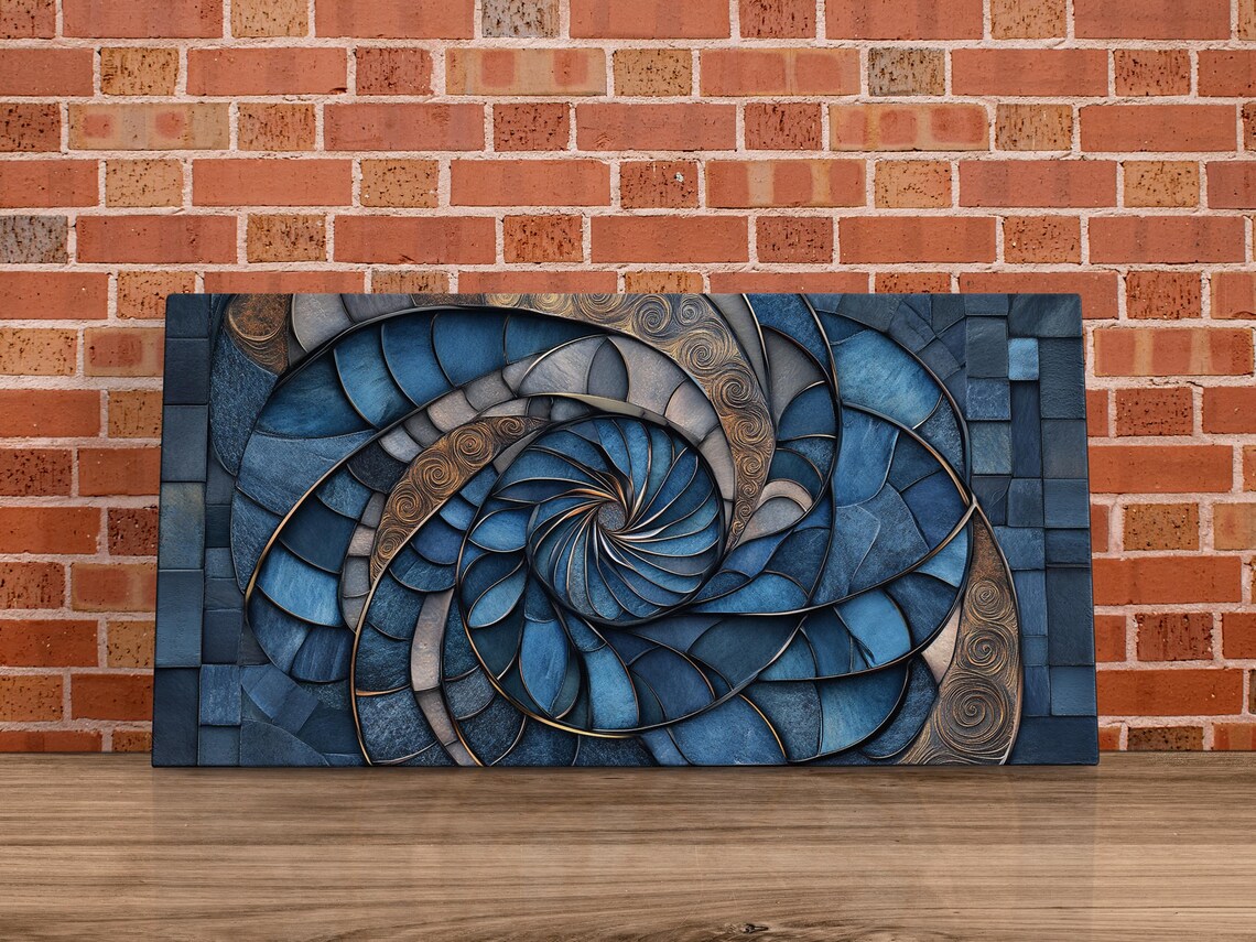 Blue Spiral Mosaic Abstract Art Print