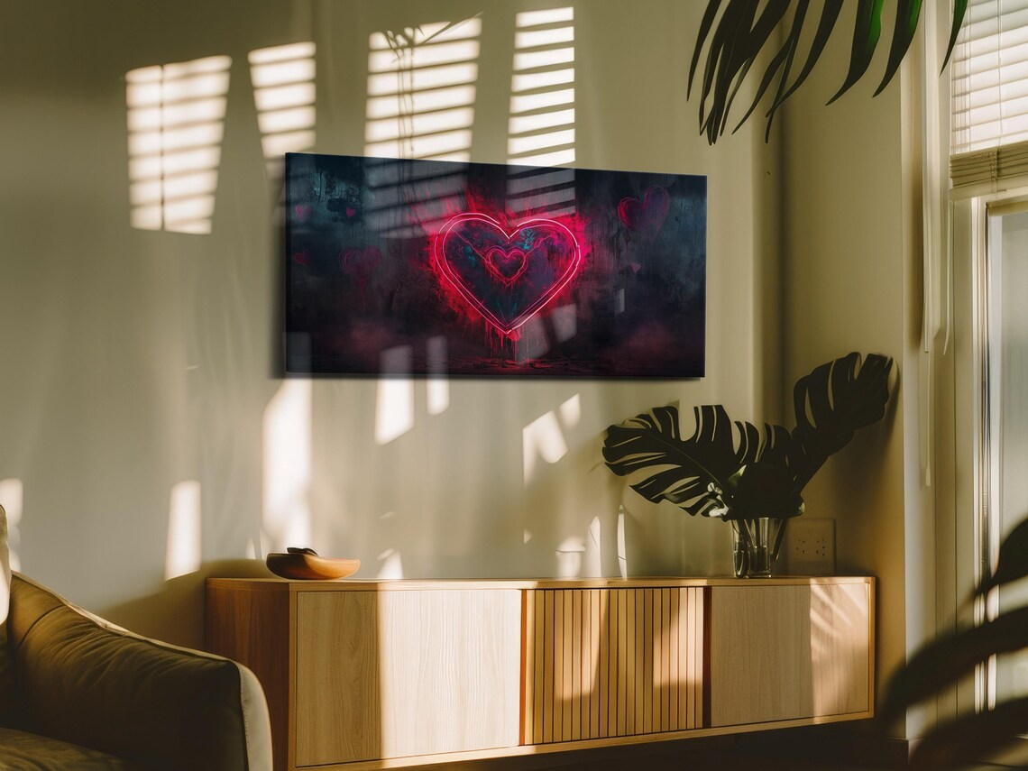 Neon Red Heart Glow Love Dark Smoky Grunge Valentines Art Poster - Image 3