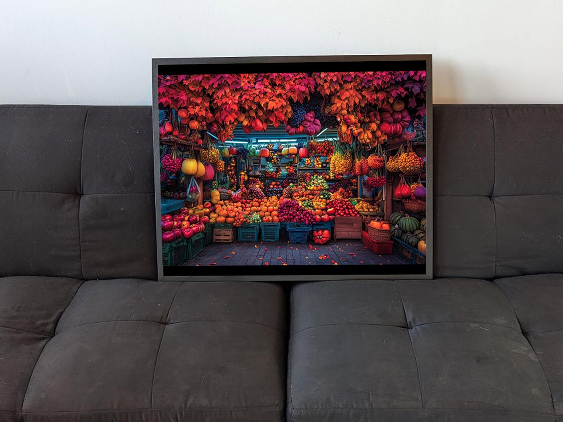 Autumn Harvest Market Vibrant Produce Stall Fall Foliage Art Poster - Image 4