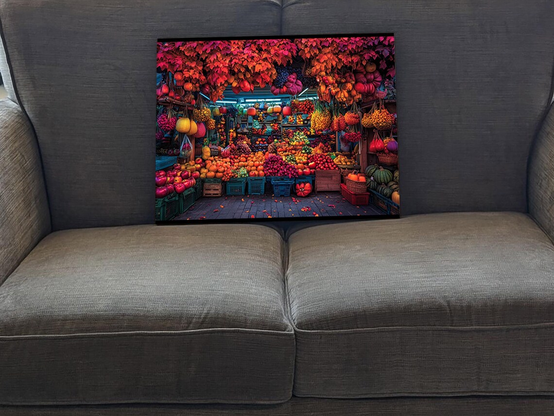 Autumn Harvest Market Vibrant Produce Stall Fall Foliage Art Poster - Image 5