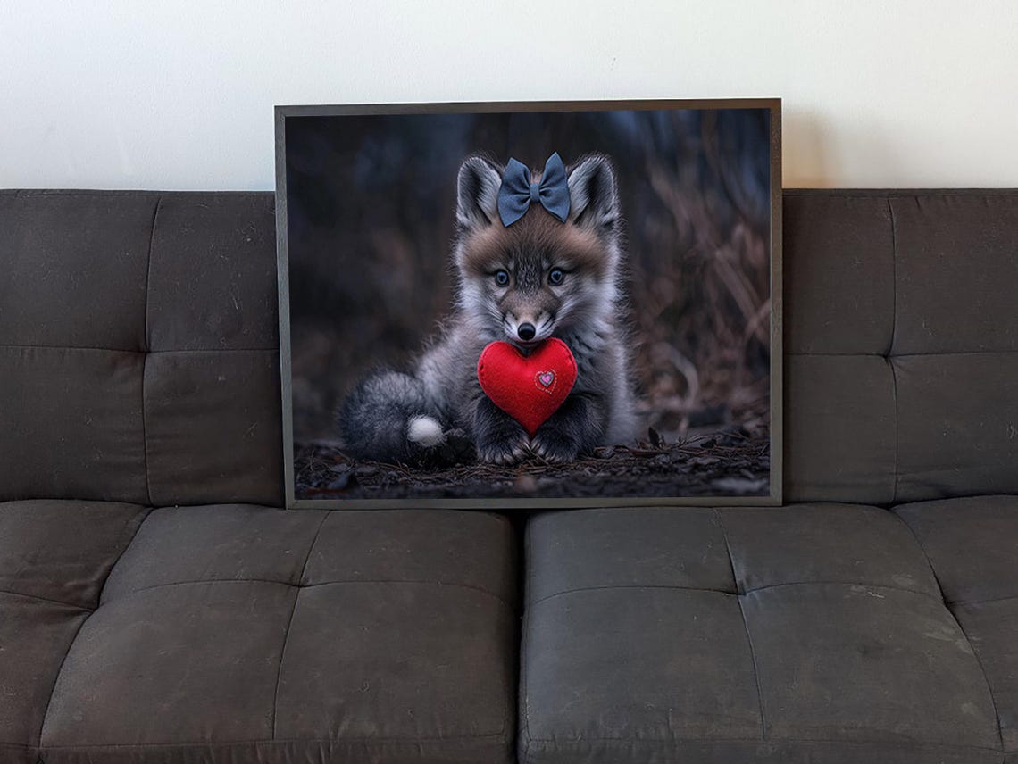 Adorable Arctic Fox With Heart Art Print Valentines Day Wall Decor Cute Animal Artwork - Image 4