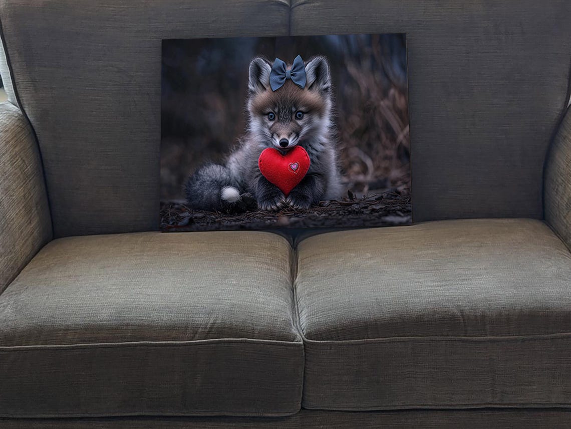 Adorable Arctic Fox With Heart Art Print Valentines Day Wall Decor Cute Animal Artwork - Image 5