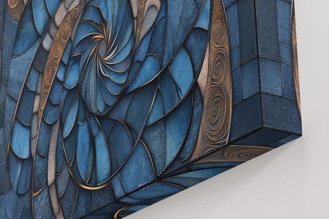 Blue Spiral Mosaic Abstract Art Print - Image 4