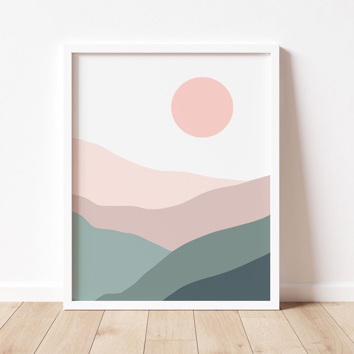 Pink Sunrise Abstract Landscape Rolling Hills Minimalist Art Poster