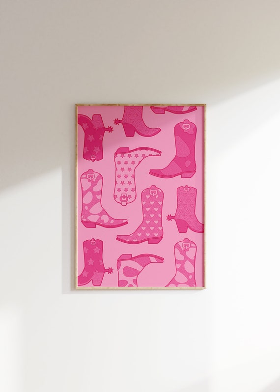 Pink Cowboy Boots Print Southern Wall Art Girly Pink Poster Western Cowgirl Art Cute Apartment Decor Preppy Wall Art